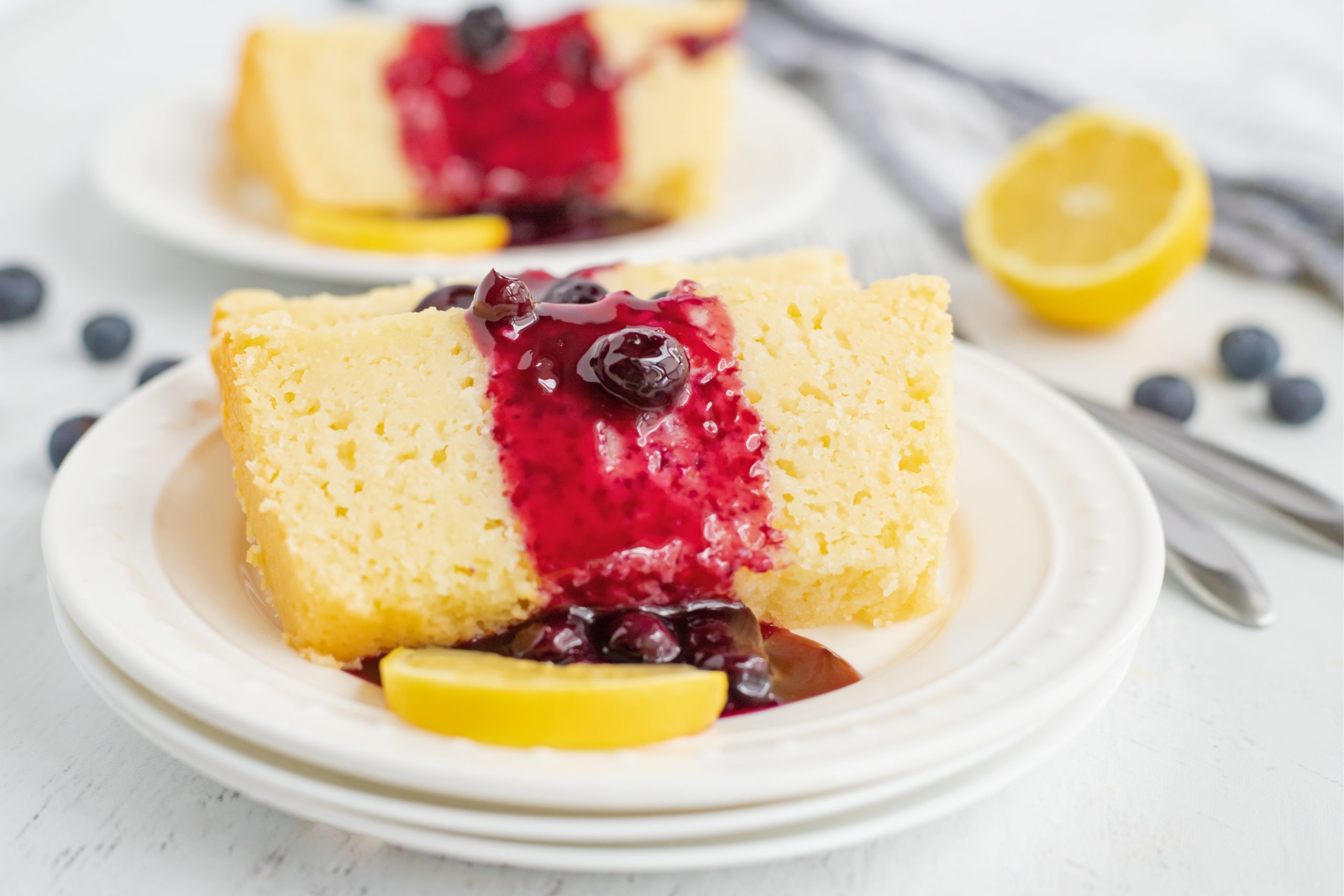 Lemon Ricotta Pound Cake with Blueberry Sauce-image