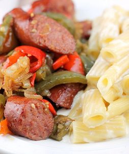 Kielbasa and Peppers with Pasta Alfredo