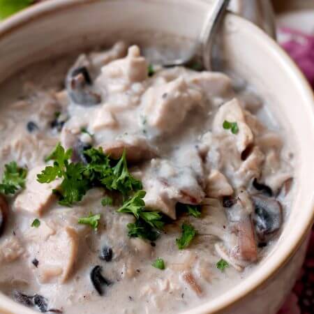 Creamy Mushroom Chicken Rice Soup