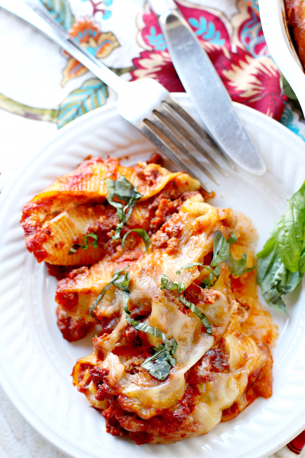 Stuffed Ricotta Shells with Meat Sauce - Bunny's Warm Oven