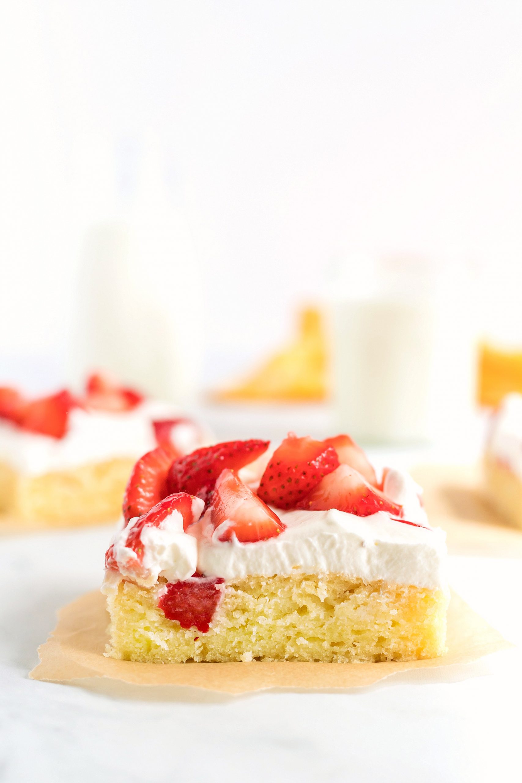 Ripe, red, sweet and delicious strawberries make this moist cake twice as good.