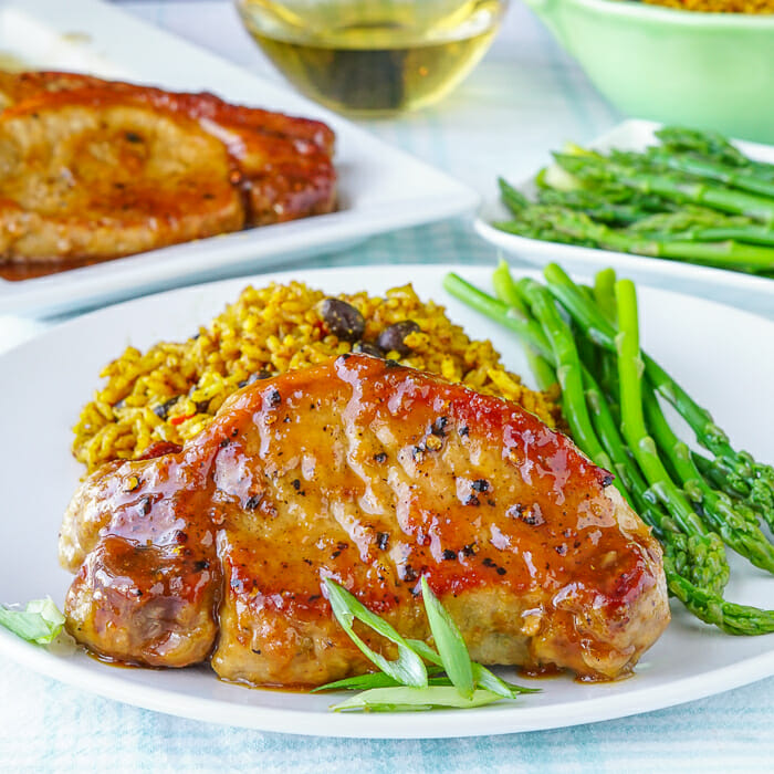 Honey Ginger Dijon Glazed Pork Chops. Quick easy & few ingredients!