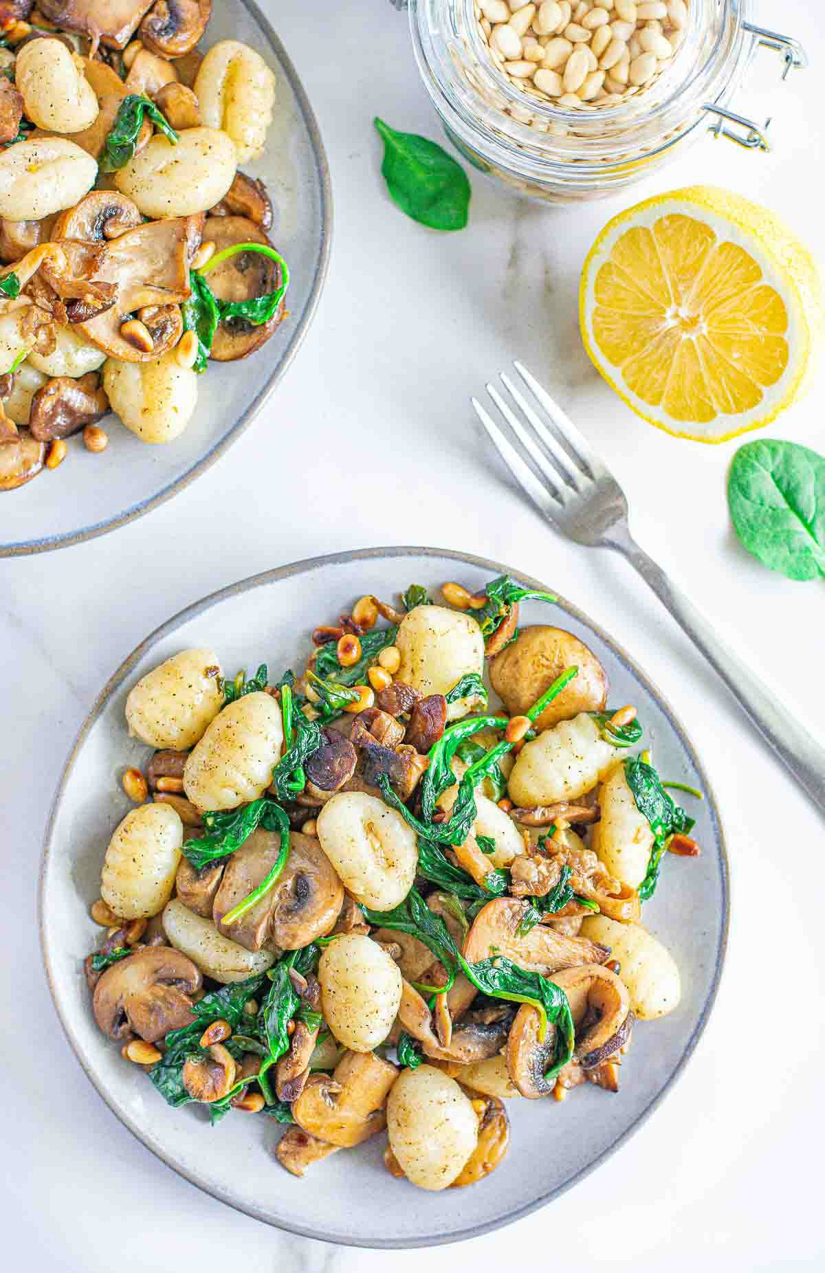 Browned Butter Gnocchi Spinach and Mushrooms